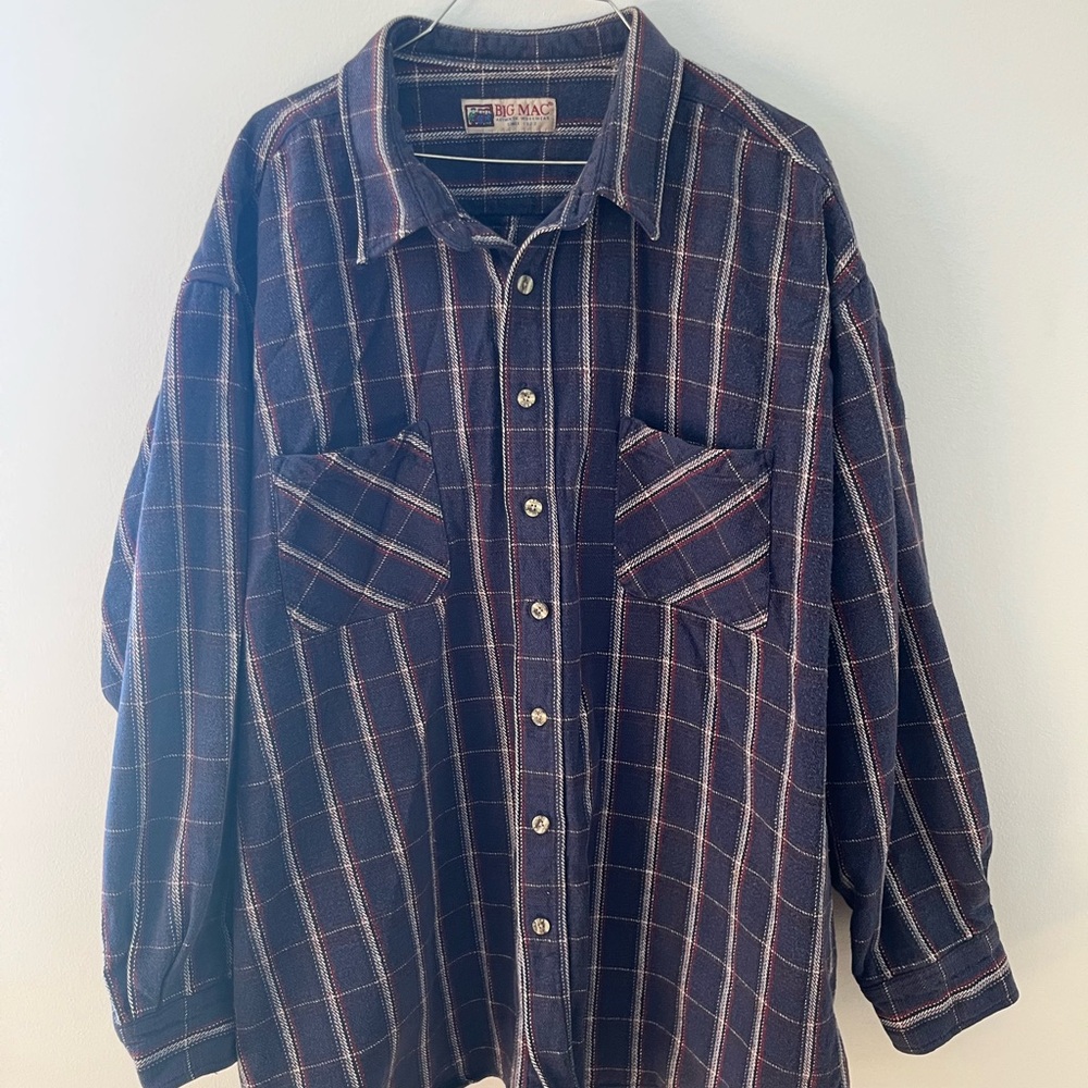 Men's Navy Plaid Casual Button Down Shirt
